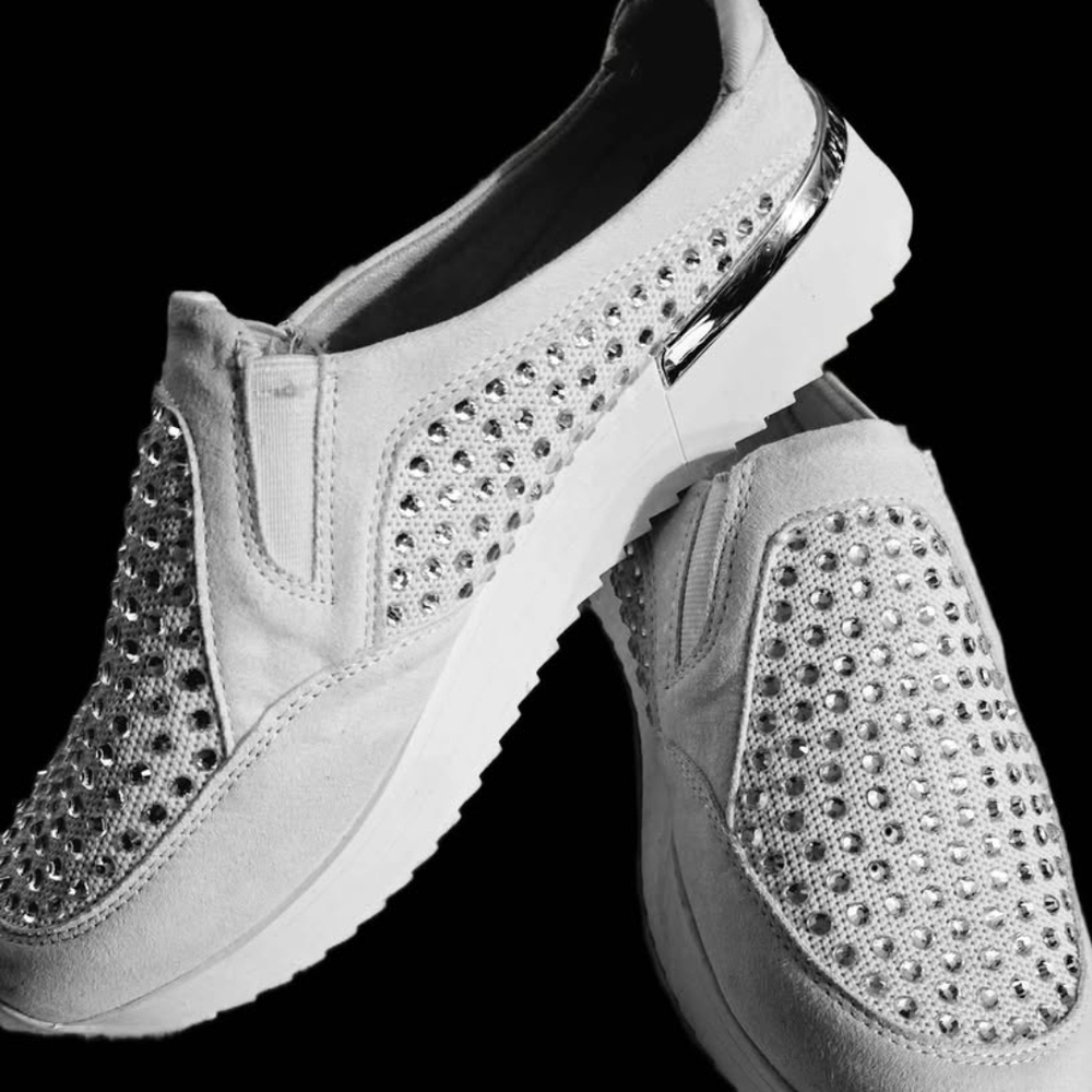 Women's White Slip-On Shoes with Silver Accents